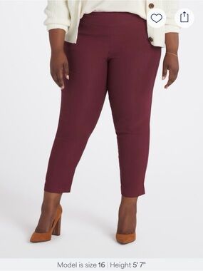 Tribal Fia Straight Leg Pull On Trouser Pant Plus Size 18W Burgundy Mid Rise